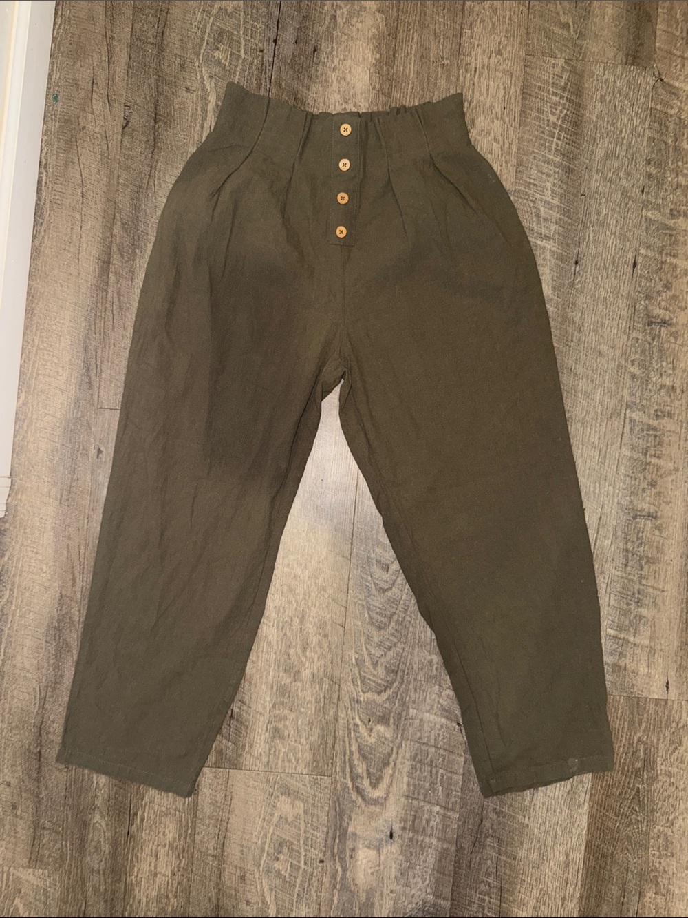 SHEIN Olive High-Waist Pleated Button-Front Chinos